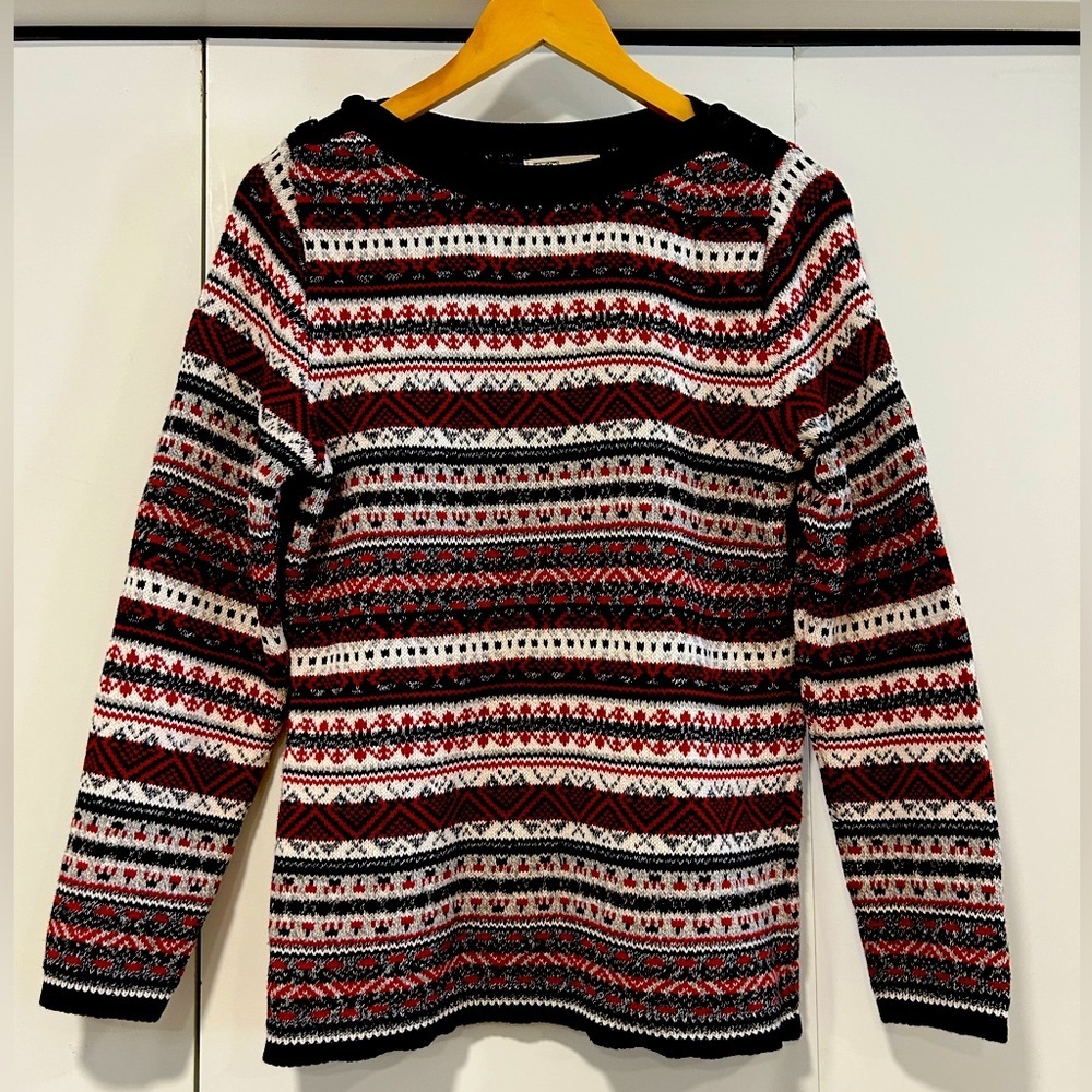 COTTON COUNTRY BY PARKHURST red Patterned Granny Sweater 100% cotton Canada